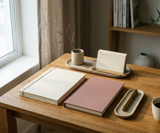 Brass desk tray with pins and clips