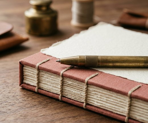 Ivory and rose notebooks on a wooden desk